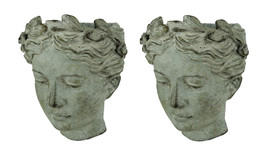 Distressed Cement Classic Greek Lady Head Indoor Outdoor Hanging Planters Set - £47.46 GBP
