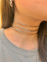 Multi Strand Hammered Wire Wrap Choker Collar Necklace in 14k White Gold Over - £140.79 GBP