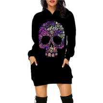 New 3D Print Skull Long sleeved Pullover Fashion Mid length Hoodie Dress - £20.15 GBP