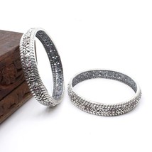 Asian Style Real Sterling Silver CZ Women Oxidized Bangles Pair - 6.2 CM - £172.00 GBP