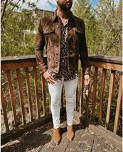 New Men leather suede shirt designer sheepskin suede leather jacket shir... - £179.63 GBP