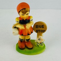 Bus Stop Girl Figurine Celluloid Hard Plastic Hummel Style Collectible - $17.99