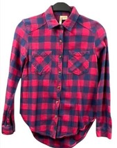 Passport Flannel Shirt Women Small Red Plaid Pockets Roll tab Sleeve But... - $16.03