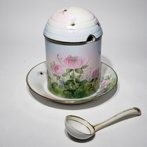 Antique Nippon Hand Painted 4 pc Lidded Honey Jam Jar Spoon Underplate Bees - £70.22 GBP