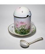 Antique Nippon Hand Painted 4 pc Lidded Honey Jam Jar Spoon Underplate Bees - $88.95