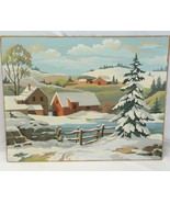 Paint By Number Painting Snow Winter Red Barn  20&quot; x 16&quot;  Complete  1950... - $71.53