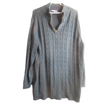 Woman Within 26/28 2x Zip Henley collared cable knit Black Sweater cotto... - $401.57 MXN