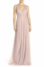 Monique Lhuillier Bridesmaids Back Cutout Pleat Tulle Gown Sz 6 Blush - £85.05 GBP