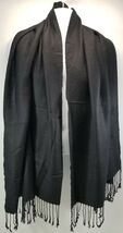 I2) Black Fringed Tassel Winter Scarf 27&quot; x 70&quot; Clothing Accessory - $11.14 CAD