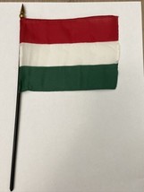 New Hungary Mini Desk Flag - Black Wood Stick Gold Top 4” X 6” - £3.86 GBP