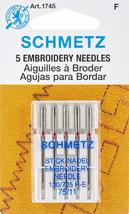 Euro-Notions Embroidery Machine Needles, Size 11/75, 5/pkg,Silver - £12.73 GBP