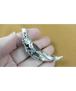 AK-TOOTH-93) 2-1/2&quot; Fossil 1000 yrs old Wolf tooth silver filigree flame... - $75.66 CAD
