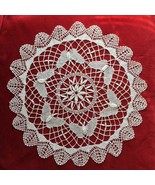 Vintage Fancy Scalloped Crocheted Round Ivory Doily Napkin 13” In Diameter - £9.32 GBP