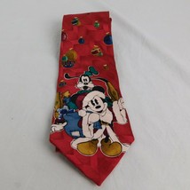 Santa Mickey Mouse Christmas Tie Goofy Disney 100% Red Silk Goteborg Sweden - $11.65