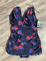 Mazu Swim Plus Size 24W Skirted One Piece Navy Floral Swimsuit Flowers S... - $38.69