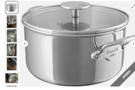 New Mauviel M'Cook Stainless Steel Casserole Dish WGlass Lid, 6" tall x ... - $356.37