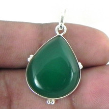 925 Sterling Silver Green Onyx Handmade Necklace 18&quot; Chain Festive Gift PS-1529 - £25.88 GBP