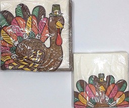 Thanksgiving Turkey Beverage and Lunch Napkins 20 Count Each 3 Ply Pilgrim Hat  - £7.13 GBP