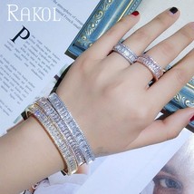 RAKOL Sleek Cubic Zircon Luxury Bracelet Rings Jewelry Set Personality Crystal W - £20.55 GBP