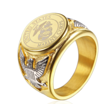 Men&#39;s Ip Gold Stainless Steel Marine Corps Ring - $23.95