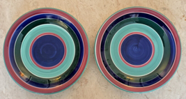 Pier 1  Set of 2 Salad/Dessert Plates Hand Crafted in Italy 8&quot; Blue/Red/... - $25.49 CAD