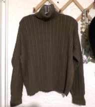 Erik Stewart Women&#39;s Brown Cable Knit Cotton Turtleneck Sweater Size L - £15.57 GBP