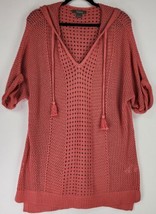 Natural Reflections Shirt Womens Medium Pink V Neck Tasseled Short Sleeve Hoodie - £20.16 GBP
