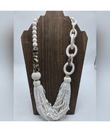 Chico's White Beaded Necklace Leopard Print Beads Gold Tone Metal Statement - $30.00