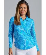 NWT IBKUL REBECCA TURQUOISE Long Sleeve Adjustable Polo Golf Shirt - XS ... - $59.99