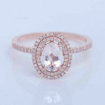 1.25CT Oval Morganite Diamond HALO 14K Rose Gold Over Engagement Exclusive Ring - £75.09 GBP