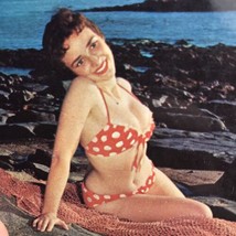 Beach Girl 1950s Vintage Postcard Summer Fashion Red White Polka dot Bikini - £7.95 GBP