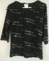 Bon Worth 3/4 Sleeve Black Ruffled Blouse With Embellished Silver Size XS - £9.90 GBP