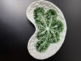 Vintage Bordallo Pinheiro Majolica White and Green Cabbage Plate Kidney Shape - £65.50 GBP