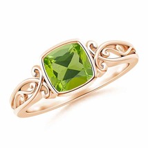 ANGARA Vintage Style Cushion Peridot Solitaire Ring for Women in 14K Solid Gold - £462.53 GBP