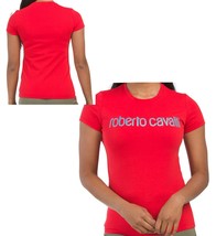XS ROBERTO CAVALLI Women&#39;s Fitted T-Shirt Tee Teal Glitter logo NWT - $38.69