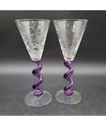 Two Rare HTF Union Street Spiral Twist Purple Stem Wine/Water Goblets Si... - $202.63 CAD