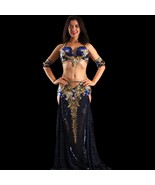 Made to Order Blue Lace Belly Dance Costume: Sparkly Performance Dress - $12,154.47 MXN