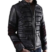 Men black military leather jacket men military style jacket  leather jacket thumb200
