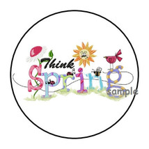 30 Think Spring Envelope Seals Labels Stickers 1.5&quot; Round Flowers Bird Sunshine - £5.88 GBP