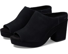 TOMS Ladies Size 7 Florence Slip-On Peep Toe Platform Sandals, Black Suede - £28.04 GBP