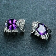 4.20Ct Oval Simulated Amethyst  Elephant Stud Earrings 14k White Gold Over - £66.50 GBP