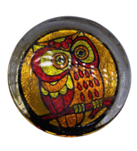 Vtg Owl Paperweight Round Glass Orange Colorful MCM Retro Decor 60s 70s Bird - £29.75 GBP