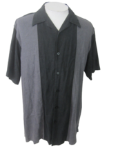 Chereskin Men shirt PANEL pit to pit 26 XL Latin Lounge black gray linen retro - £17.40 GBP