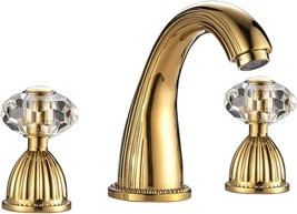 Yuelife Bathroom Sink Faucet, Gold(Ti-Pvd), Widespread Brass, 3 Hole Deck - £103.50 GBP