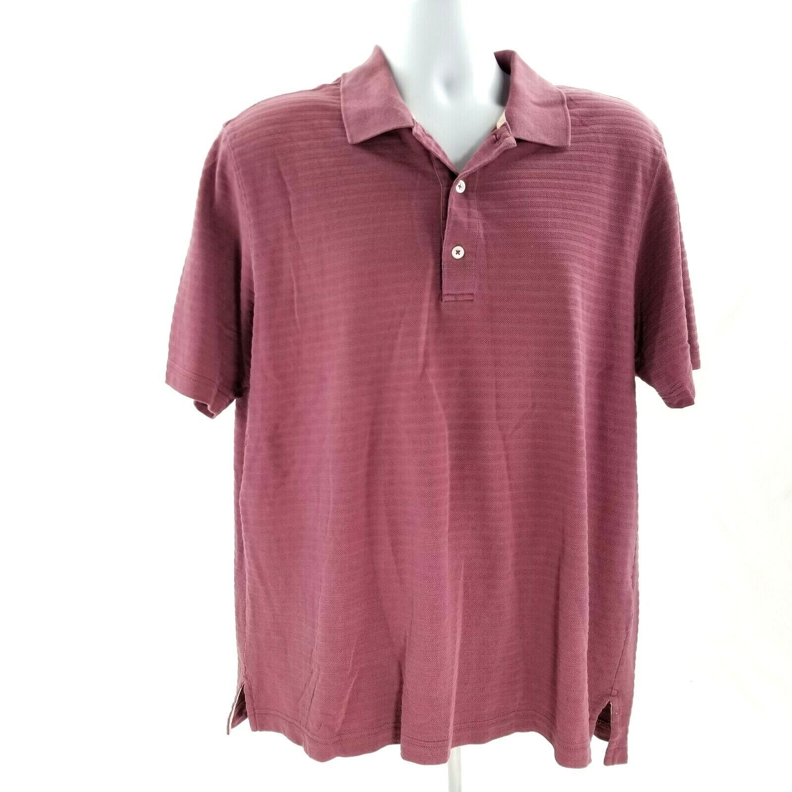 Primary image for Eddie Bauer Short Sleeve Polo Shirt Mens L Golf Maroon Red Striped Cotton Blend
