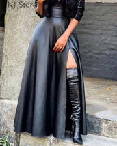 PU Leather High Slit Pocket Design Skirt - £42.98 GBP