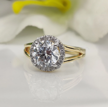 1.50 CT Near Colorless Round Ring, Two Tone Halo Engagement Ring Gift For Woman - £85.00 GBP