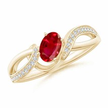 ANGARA Solitaire Oval Ruby Twisted Ribbon Ring with Pave Diamond Accents - £1,166.99 GBP