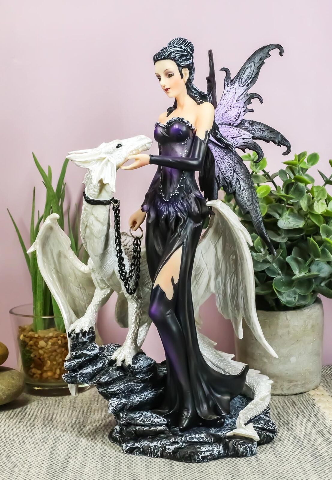 Primary image for Gothic Khaleesi Fairy With Arctic White Dragon Statue 9.5"H Dungeons Dragons Art