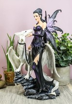 Gothic Khaleesi Fairy With Arctic White Dragon Statue 9.5&quot;H Dungeons Dragons Art - £55.14 GBP